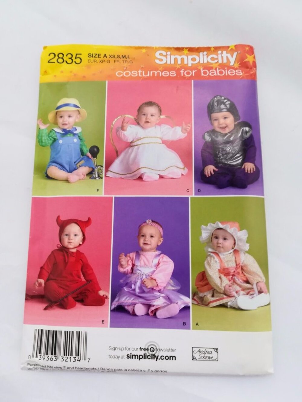 Simplicity 2835 Angel Devil Baby Costume PB Book Sewing Pattern Halloween XS-L